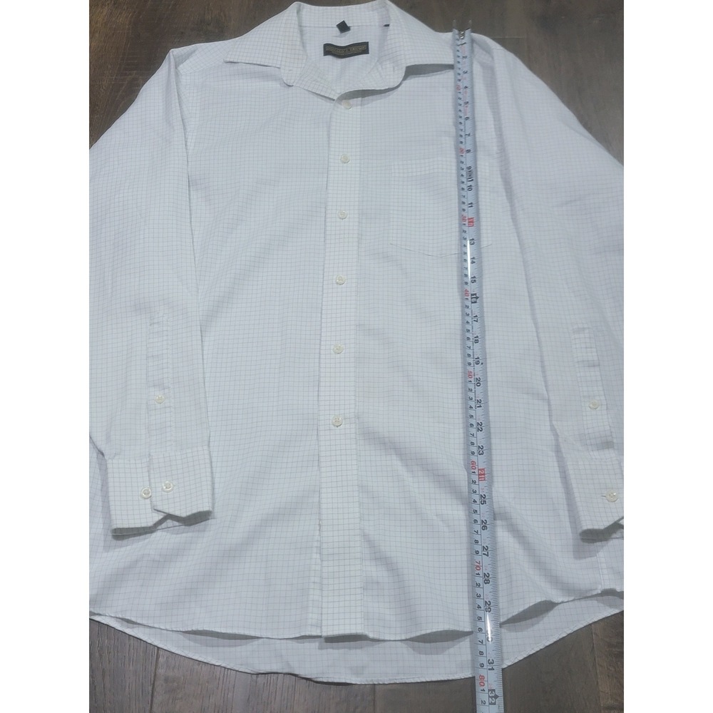 Donald J Trump Signature Collection Mens 14.5 32/33 White Blue Grid Dress Shirt